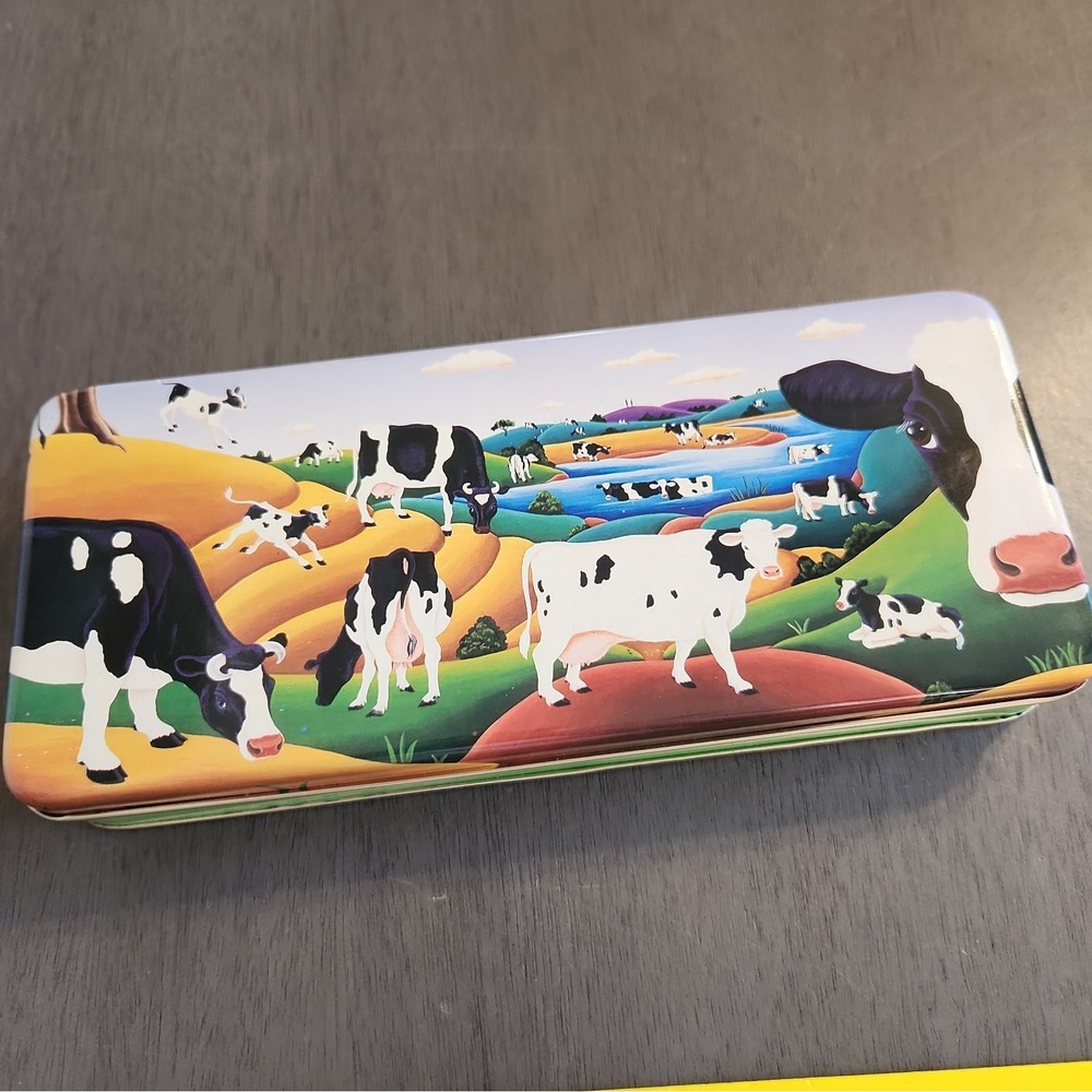 Vintage Cows Cows Cows Holstein Tin Storage Box Long Farmhouse Decor Country